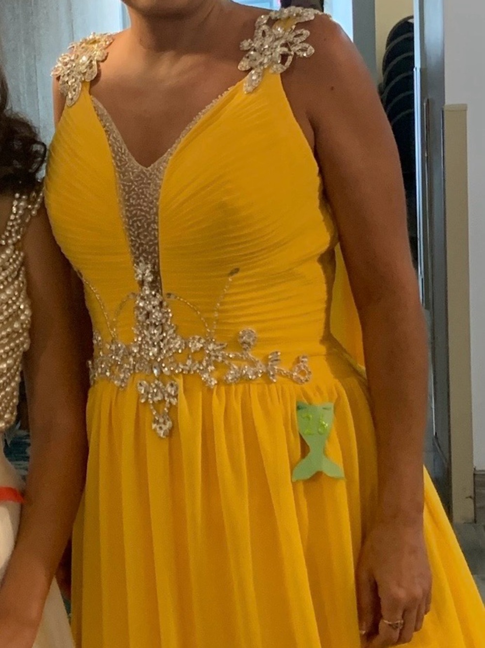 Yellow Beaded Evening Gown with Crystal Embellishment